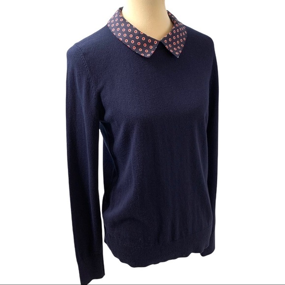 1901 Navy Snap On Collar Cotton Blend Sweater - Picture 6 of 10